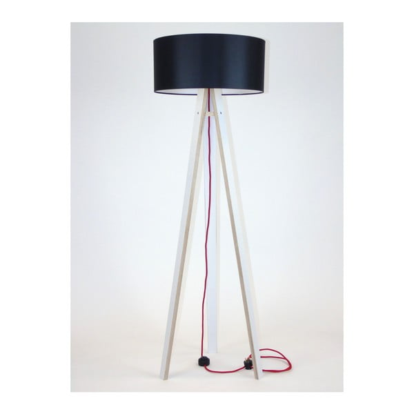 Bela talna svetilka s črnim senčnikom in rdečim kablom Ragaba Wanda