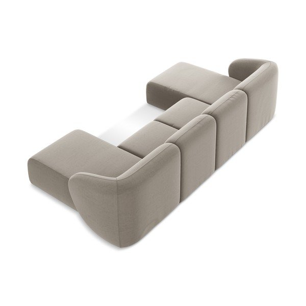 Svetlo rjava žametna kotna sedežna garnitura (v obliki črke "U") Lani – Makamii-image-3