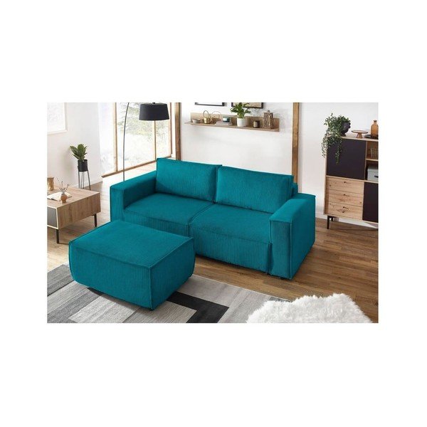 Turkizen tabure iz rebrastega žameta Nihad – Bobochic Paris-image-1