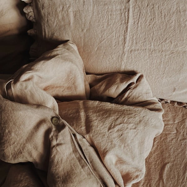 Terakota rjava lanena napenjalna rjuha Linen Tales, 90 x 200 cm-image-1