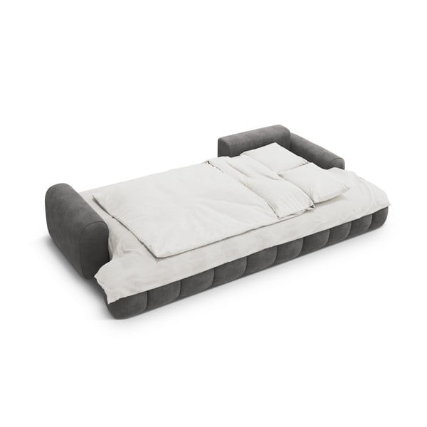 Siva žametna raztegljiva/s prostorom za shranjevanje kotna sedežna garnitura (desni kot/z ležalnikom) Linz – Cosmopolitan Design-image-4