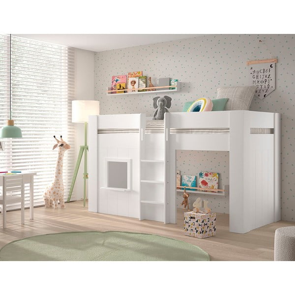 Bela dvignjena otroška postelja iz masivnega bora 90x200 cm RENO – Vipack-image-2