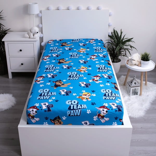 Modra napenjalna bombažna otroška rjuha 90x200 cm Paw Patrol – Jerry Fabrics-image-2