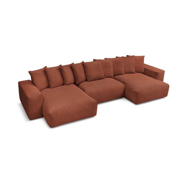 Opečnato oranžna kotna sedežna garnitura iz rebrastega žameta Voltaire – Bobochic Paris-image-4