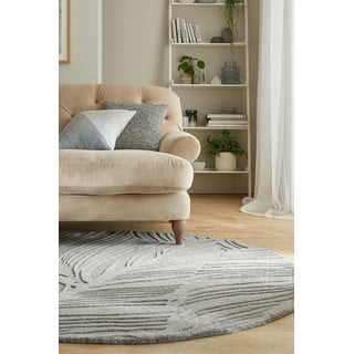 Siva volnena okrogla preproga ø 160 cm Leaf - Flair Rugs