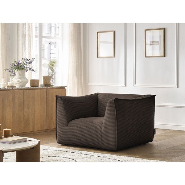 Rjav fotelj iz rebrastega žameta Giorgia – Bobochic Paris-image-1