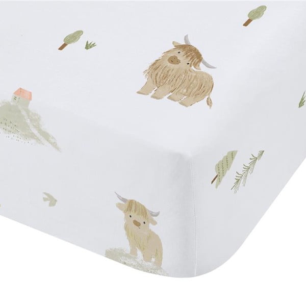 Bela napenjalna bombažna otroška rjuha za posteljico 70x140 cm Mini Moo Cow – Bianca