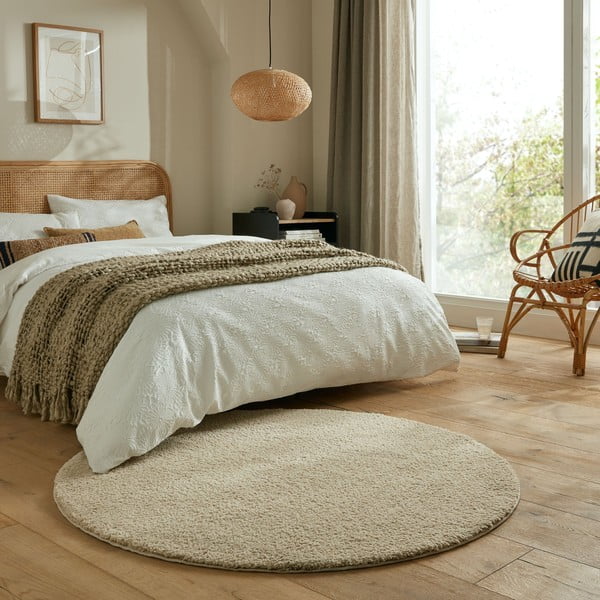 Bež pralna okrogla preproga iz recikliranih vlaken 133x133 cm Fluffy – Flair Rugs-image-1