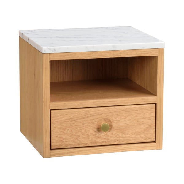 Nočna omarica z mizno ploščo v marmornem dekorju v naravni barvi Whitmore – Rowico-image-2