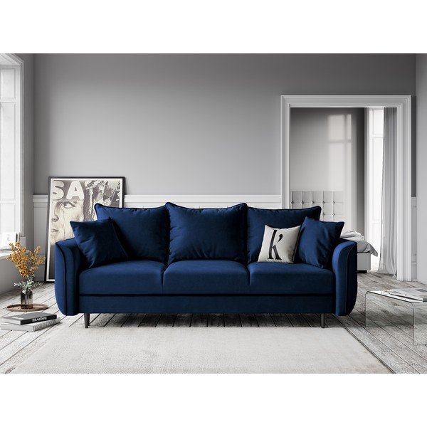 Modra žametna raztegljiva zofa Kooko Home Basso-image-4