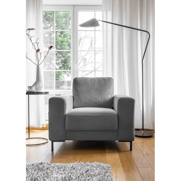 Siv fotelj iz rebrastega žameta Lofty Lilly – Miuform-image-1