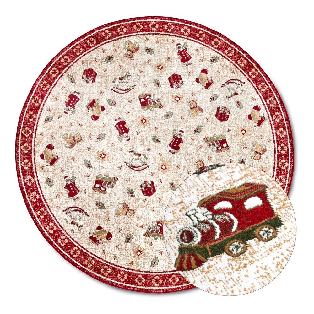 Rdeča okrogla preproga z božičnim motivom iz mešanice bombaža ø Toy's Delight Red Christmas