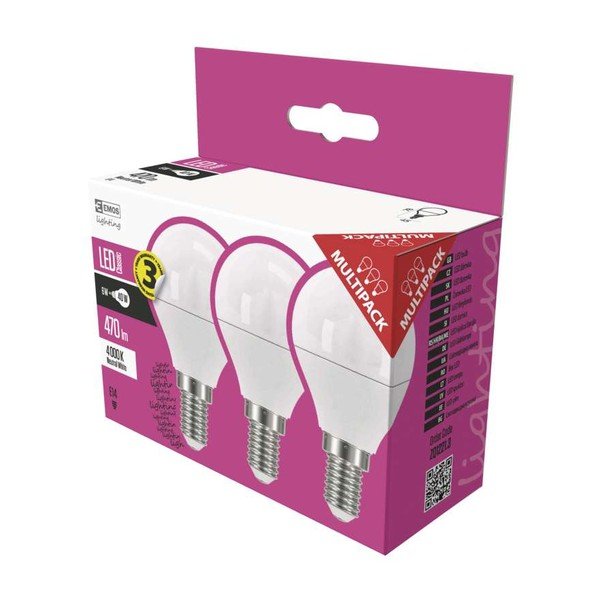Komplet 3 žarnic LED EMOS Classic Mini Globe Neutral White, 5W E14-image-1