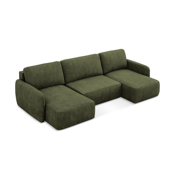 Zelena raztegljiva kotna sedežna garnitura iz šenilje s prostorom za shranjevanje (v obliki črke "U") Lilo – Makamii-image-2