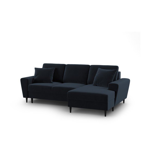 Temno modra žametna raztegljiva kotna sedežna garnitura s prostorom za shranjevanje (desni kot/z ležalnikom) Kyoto – Cosmopolitan Design-image-1