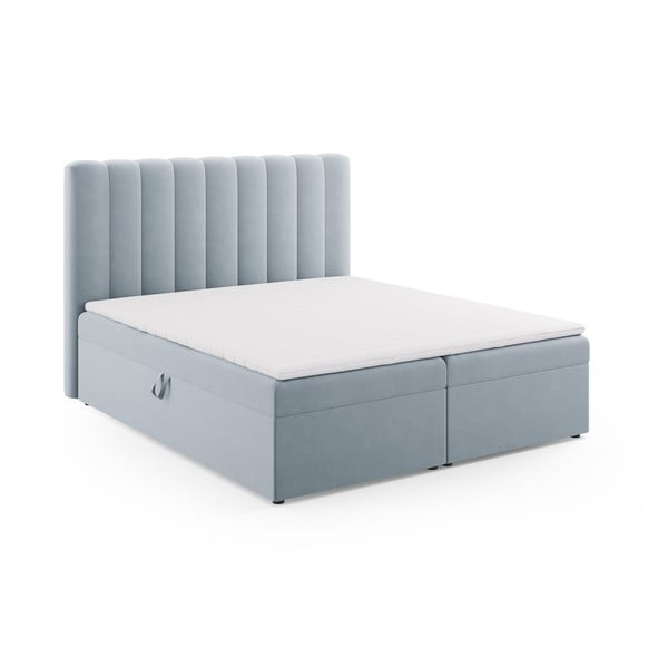 Svetlo modra boxspring postelja s prostorom za shranjevanje 180x200 cm Gina – Milo Casa