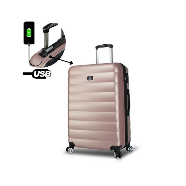 Rožnat potovalni kovček na kolesih z USB priključkom My Valice COLORS RESSNO Pilot Suitcase-image-3
