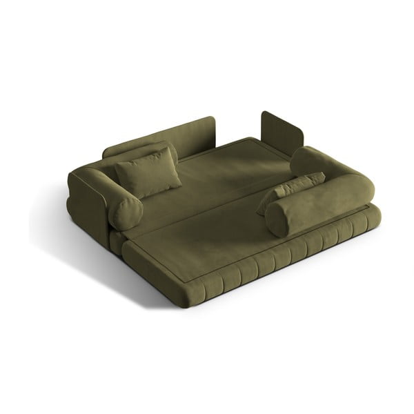 Zelena žametna raztegljiva sedežna garnitura 206 cm Kemi – Cosmopolitan Design-image-1