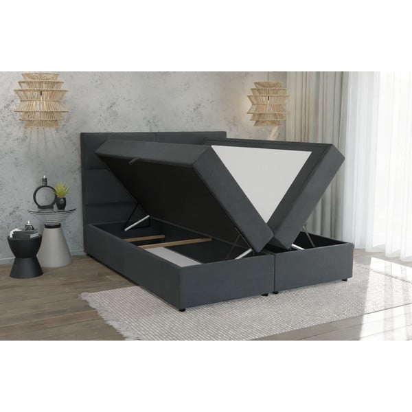Temno siva boxspring postelja s prostorom za shranjevanje 140x200 cm Lola – Ropez-image-3