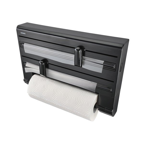 Črno plastično stensko držalo za kuhinjske brisače in folijo Parat – LEIFHEIT