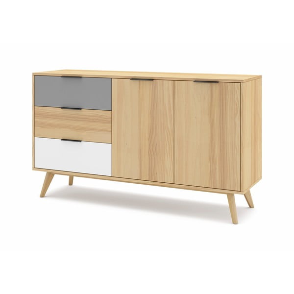 Nizka komoda iz masivnega bora v naravni barvi 140x81 cm Elfa – Marckeric-image-3