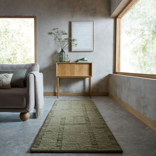 Zelen ročno tkan volnen tekač 80x230 cm Harris Modula Wool – Flair Rugs-image-1