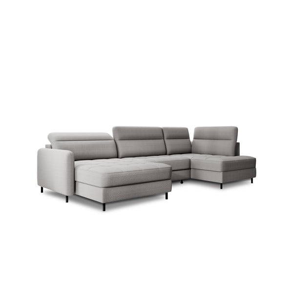 Svetlo siva žametna raztegljiva/s prostorom za shranjevanje kotna sedežna garnitura (desni kot/v obliki črke "U") Berrto – ELTAP
