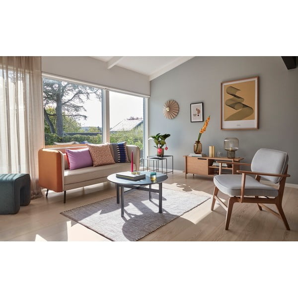 Siv fotelj s strukturo iz hrastovega lesa Hübsch Haze-image-4