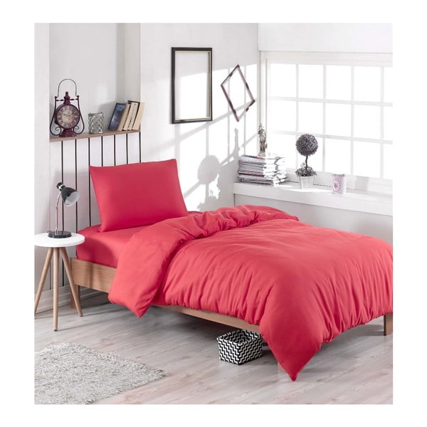 Posteljno perilo z rjuho za eno enojno posteljo Bold Red, 160 x 220 cm