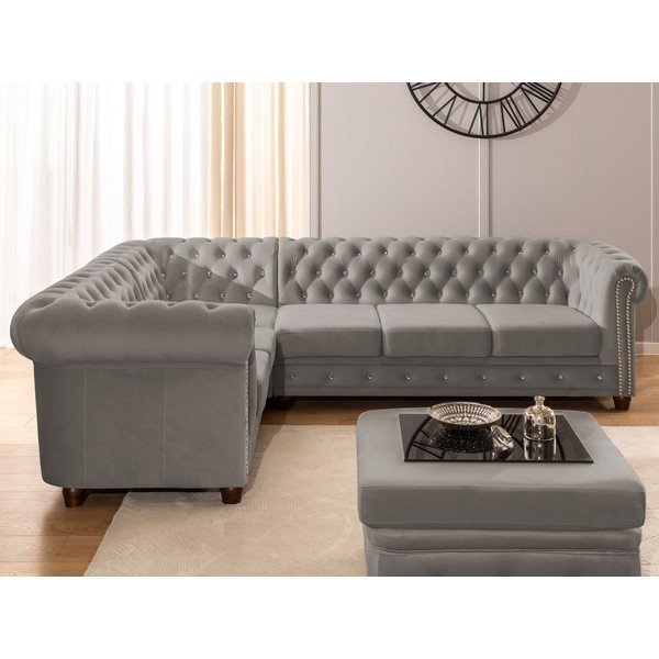 Siva žametna raztegljiva kotna sedežna garnitura (levi kot/v obliki črke L) York Blik – Ropez-image-4