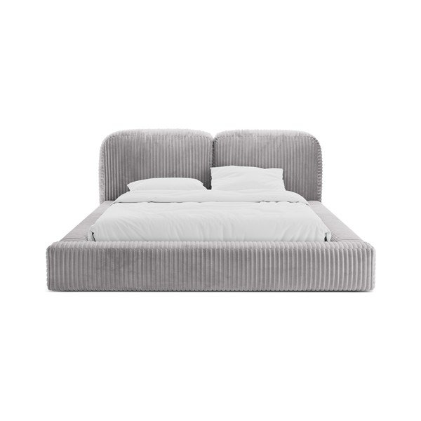 Svetlo siva oblazinjena zakonska postelja s prostorom za shranjevanje in z letvenim dnom 160x200 cm Martina – Micadoni -image-4