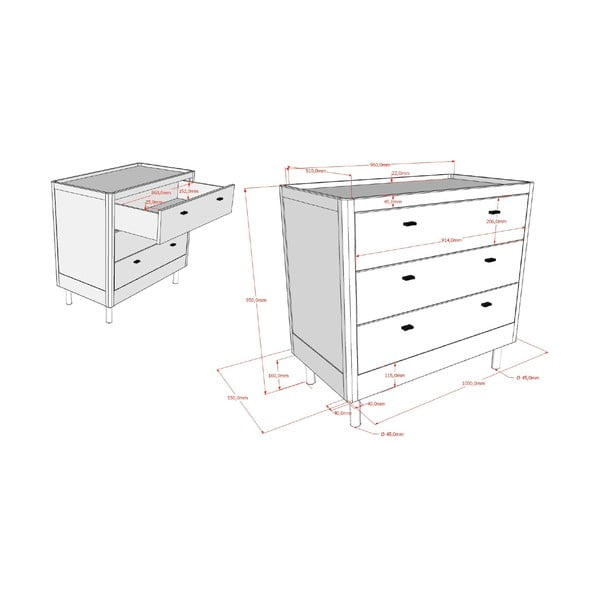 Otroška komoda iz masivnega hrasta v naravni barvi 100x95x55 cm Forrest – Vipack-image-4