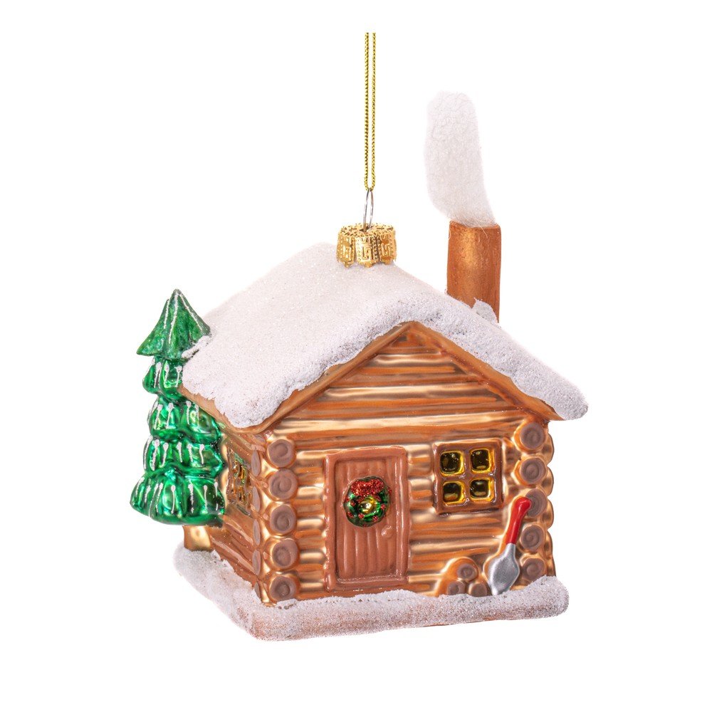 Steklen okrasek za jelko 10 cm Christmas Cabin