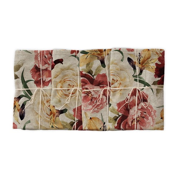Komplet 4 prtičkov z mešanico lanu Couture Linen Roses, 43 x 43 cm