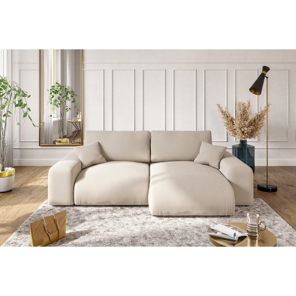 Bež kotna sedežna garnitura iz rebrastega žameta (s kotom po izbiri) Justin – Ropez-image-4