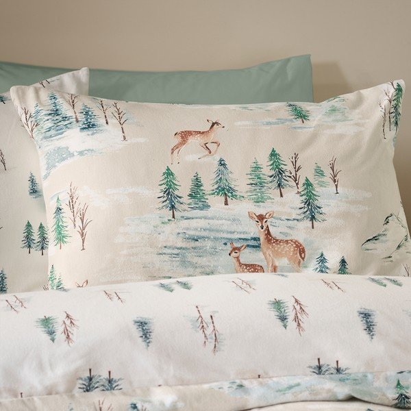 Enojna flanelna posteljnina v naravni barvi 135x200 cm Brushed Christmas Deer – Catherine Lansfield-image-4