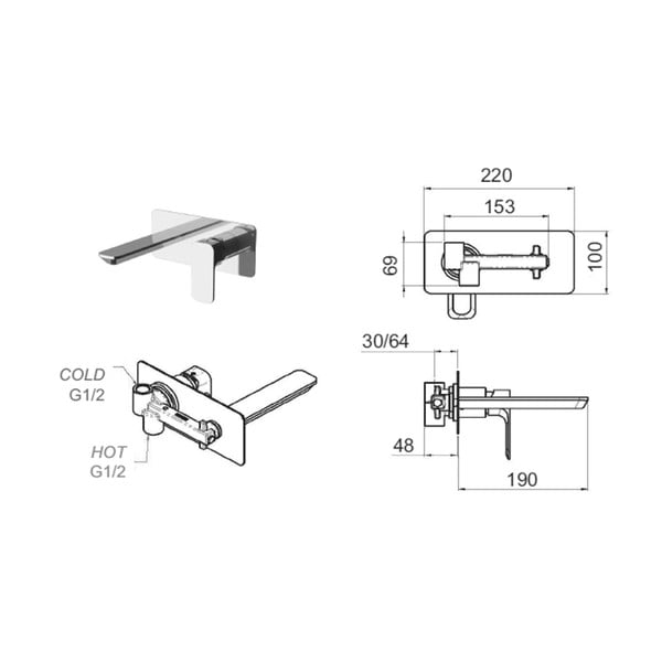 Mat črna vgrajena armatura za umivalnik (1 izhod) Spy – Sapho-image-2