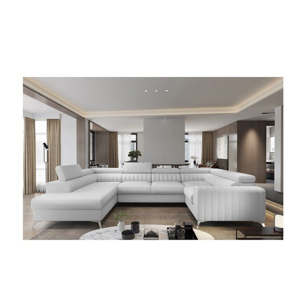 Bela raztegljiva/s prostorom za shranjevanje kotna sedežna garnitura iz umetnega usnja (levi kot/v obliki črke "U") Louis – ELTAP-image-1