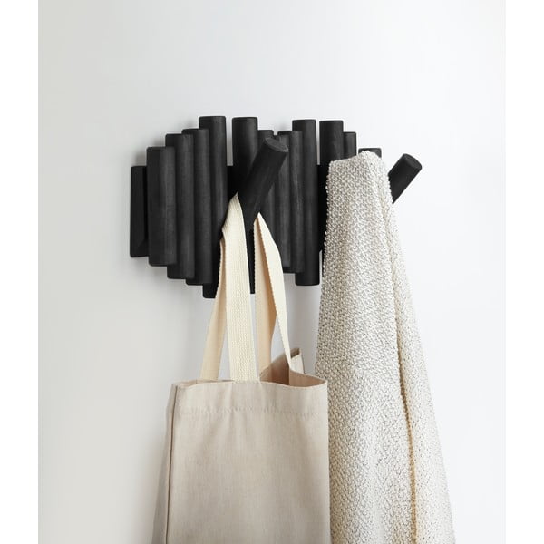 Črn stenski obešalnik iz borovega lesa Picket - Umbra-image-1
