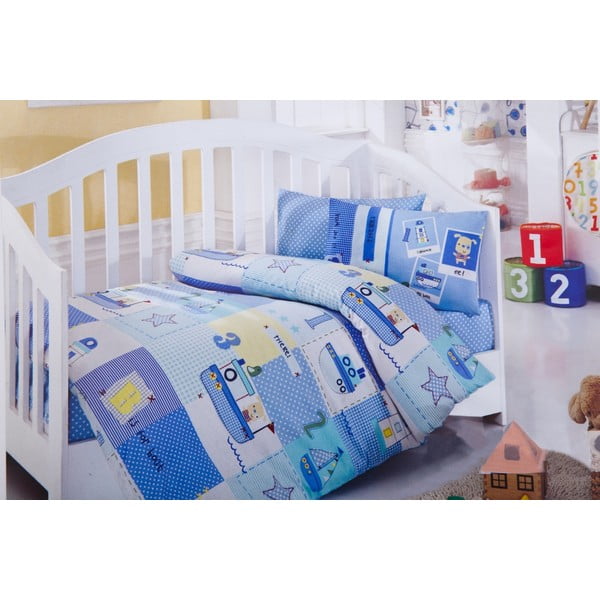 Komplet otroške posteljnine in rjuh Modri čolni, 120x150 cm