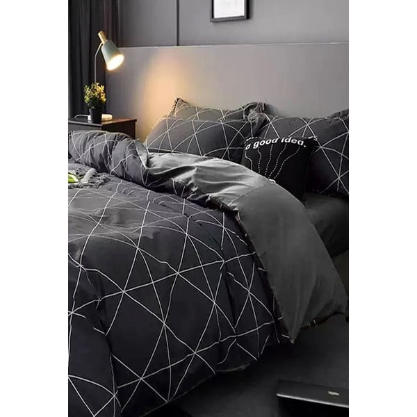 Temno siva bombažna podaljšana posteljnina za zakonsko posteljo z rjuho 200x220 cm - Mila Home