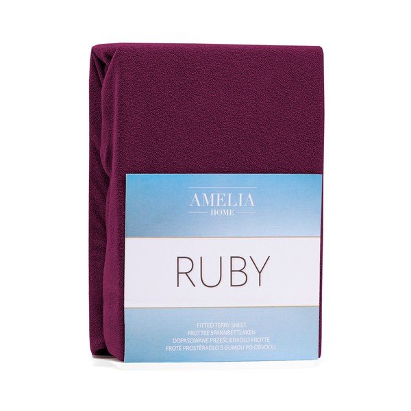 Temno bordo rdeča elastična rjuha za zakonsko posteljo AmeliaHome Ruby Siesta, 180/200 x 200 cm-image-2