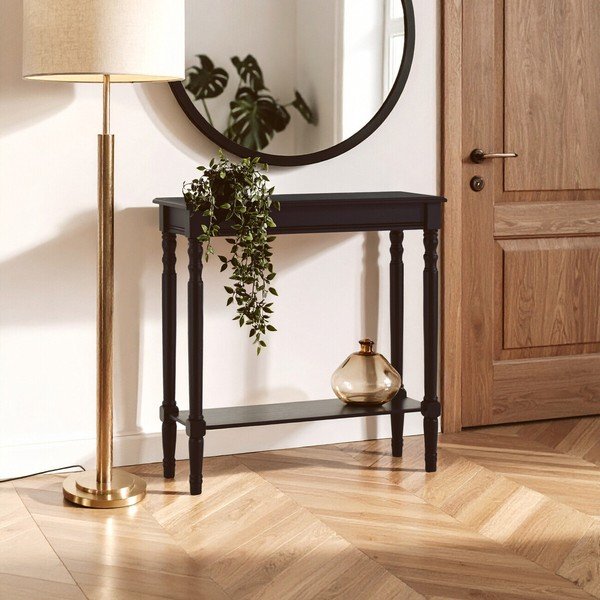 Črna stranska mizica iz masivnega bora 30x80 cm Heritage – Premier Housewares-image-3