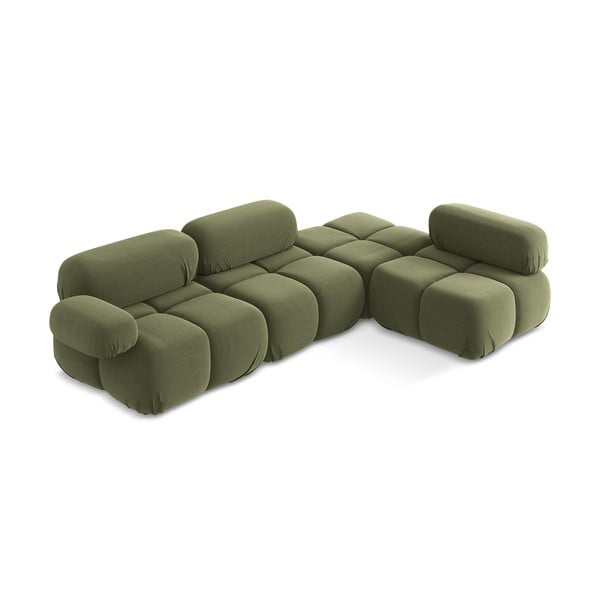 Svetlo zelena žametna kotna sedežna garnitura (desni kot) Lokua – Makamii-image-1