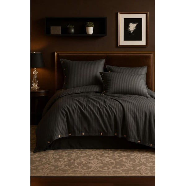 Temno siva enojna posteljnina iz renforce bombaža 140x200 cm Como Striped – Mila Home Luxury-image-2