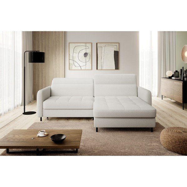 Kremno bela raztegljiva/s prostorom za shranjevanje kotna sedežna garnitura iz tkanine bouclé (desni kot/z ležalnikom) Gomsi – ELTAP-image-3