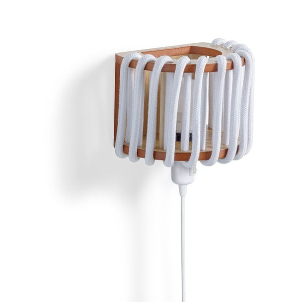 Bela stenska svetilka z leseno strukturo EMKO Macaron, dolžina 20 cm-image-2