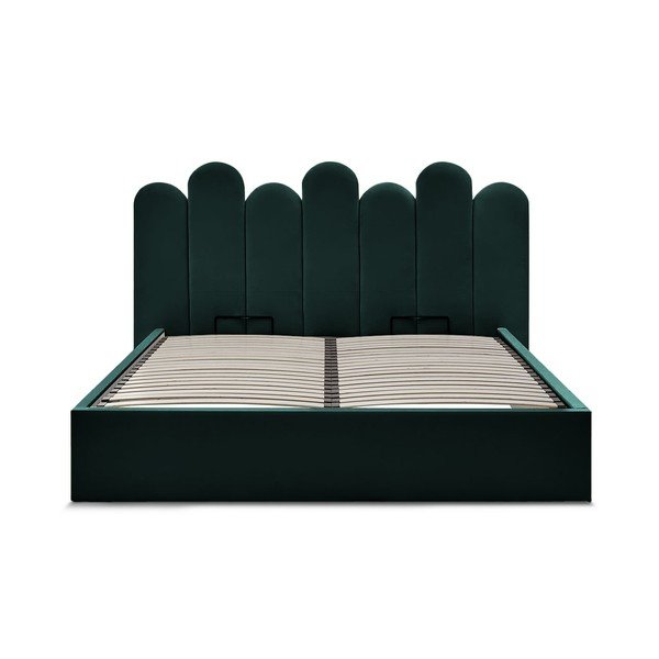Zelena oblazinjena zakonska postelja s prostorom za shranjevanje z letvenim dnom 160x200 cm Badja – Bobochic Paris-image-3