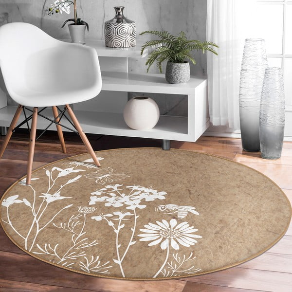 Svetlo rjava pralna okrogla preproga primerna za robotski sesalnik ø 120 cm Comfort – Mila Home-image-3