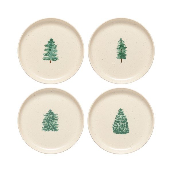 Kremno beli desertni krožniki v kompletu 4 ks z božičnim motivom iz kamenine ø 22 cm Pacifica Christmas Tree – Casafina